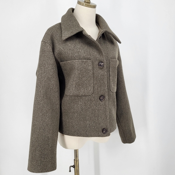 OAK + FORT Jackets & Blazers - Oak + Fort Collared Short Crop Utility Jacket Olive Green One Size Medium Large